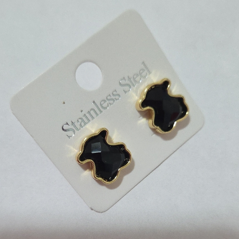 Tous Style 18kGold Plated Black and Gold Stainless Steel Bear Earrings